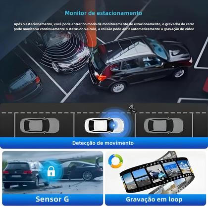 Imagem de Dash Cam 1080p 3 Câmeras com Wi-Fi - Visão Frontal, Traseira e Noturna