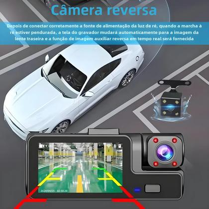 Imagem de Dash Cam 1080p 3 Câmeras com Wi-Fi - Visão Frontal, Traseira e Noturna