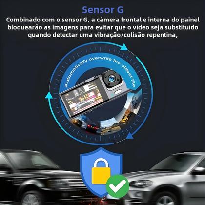 Imagem de Dash Cam 1080p 3 Câmeras - Gravação em Loop, Visão Noturna e IR