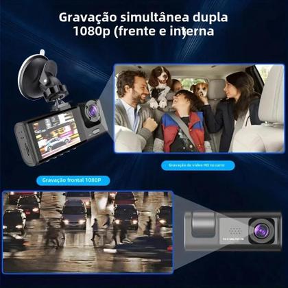 Imagem de Dash Cam 1080p 3 Câmeras - Gravação em Loop, Visão Noturna e IR