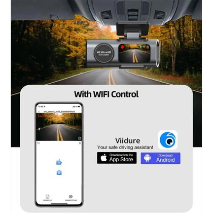 Imagem de Dash Cam 4K com Lente Dupla, Visão Noturna, Wi-Fi e GPS - Gravação 24H