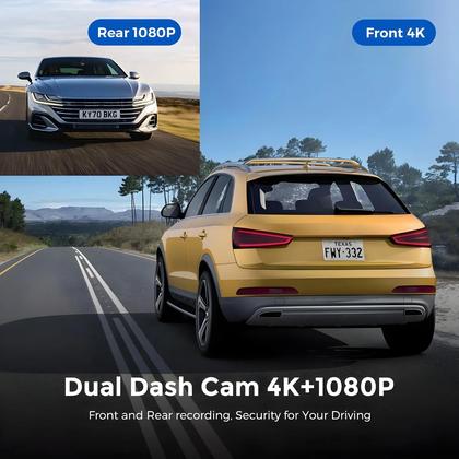 Imagem de Dash Cam 4K Dupla Lente com Câmera Traseira 1080P, WiFi, GPS e Monitoramento de Estacionamento 24h