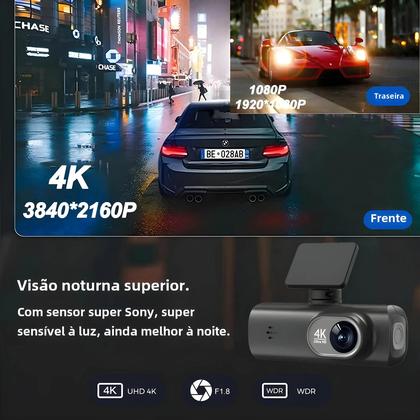 Imagem de Dash Cam 4K Dupla Lente com Câmera Traseira 1080P, WiFi, GPS e Monitoramento de Estacionamento 24h