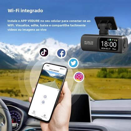 Imagem de Dash Cam 4K Dupla Lente com Câmera Traseira 1080P, WiFi, GPS e Monitoramento de Estacionamento 24h