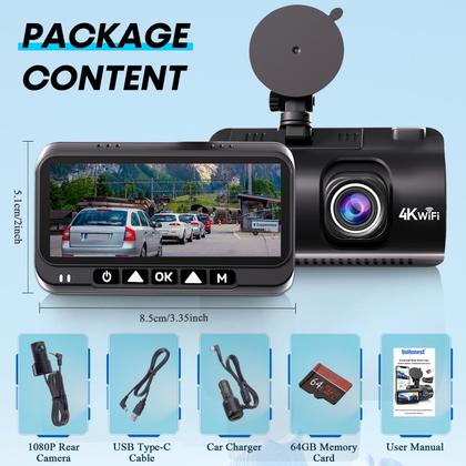 Imagem de Dash Cam DoHonest ZD72 4K 2160P GPS WiFi Frontal Traseira 64 GB