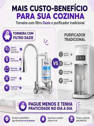 Imagem de Dazie Torneira Gourmet de Parede para Cozinha com Filtro Bica Flexível ABS Cromado Refil Carvão Ativado INMETRO 1 4 de Volta Purificador Dazie Metais