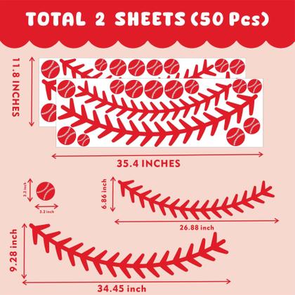 Imagem de Decalques de parede THEYGE Vinyl Baseball Stitches para quarto