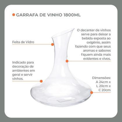Imagem de Decanter de Cristal para Vinho Tinto e Suave 1800 ml Decantador Luxo sem chumbo