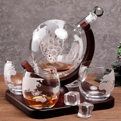 Imagem de Decanter Whisky Garrafa Decantador Vinho Vodka Navegação Volta ao Mundo com Quatro Copos