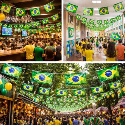 Imagem de Decoração Copa do Mundo Varal Bandeirinhas Brasil Metalizada 10m