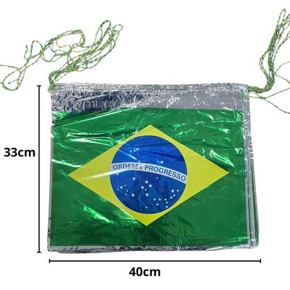 Imagem de Decoração Copa do Mundo Varal Bandeirinhas Brasil Metalizada 10m