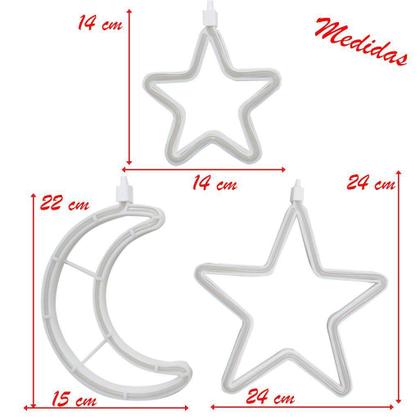 Imagem de Decoração Cortina Varal Cordão Fio de Luzes Lâmpadas Estrela Lua Céu Led Natal Enfeite 2,5m