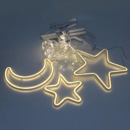 Imagem de Decoração Cortina Varal Cordão Fio de Luzes Lâmpadas Estrela Lua Céu Led Natal Enfeite 2,5m