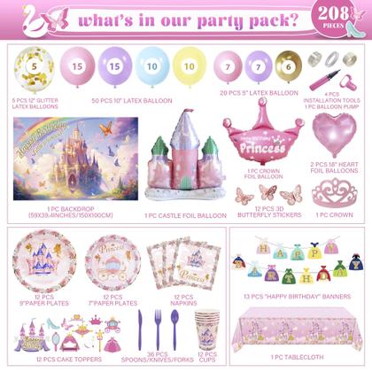 Imagem de Decoração de Festa de Aniversário da Princesa - 208 Peças