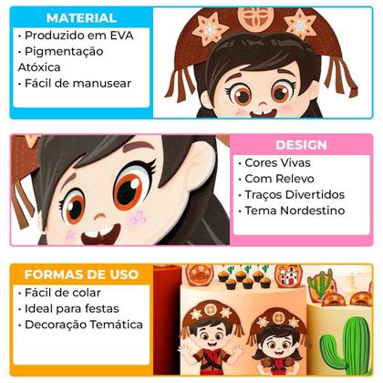 Imagem de Decoração de Festa Junina Painel Maria Bonita 3D em EVA Cangaceira Grande 54 cm pra Festa Junina Escola Quadrilha São João