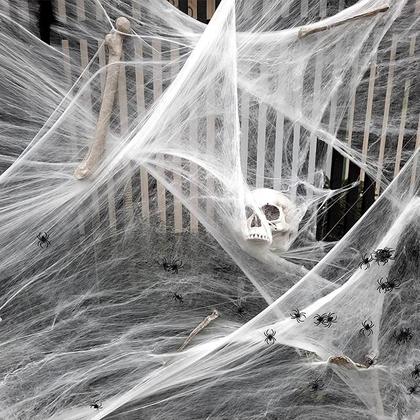 Imagem de Decoração de Halloween: Teia de Aranha Elástica e Assustadora para Festa