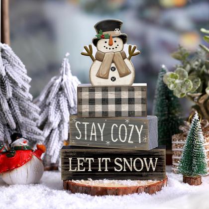 Imagem de Decoração de mesa Yuntau Wooden Snowman Christmas Set 15cm