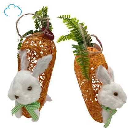 Imagem de Decoração enfeite de cenoura com rosto do coelho pascoa