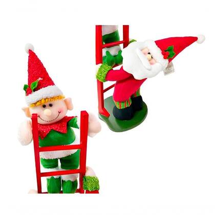 Imagem de Decoração Enfeite De Natal Papai Noel E Elfo Na Escada 50cm