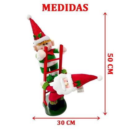 Imagem de Decoração Enfeite De Natal Papai Noel E Elfo Na Escada 50cm