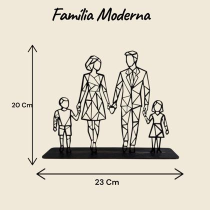 Imagem de Decoração Família Moderna MDF  Estátua Casal com Filhos  Preta  23x20cm