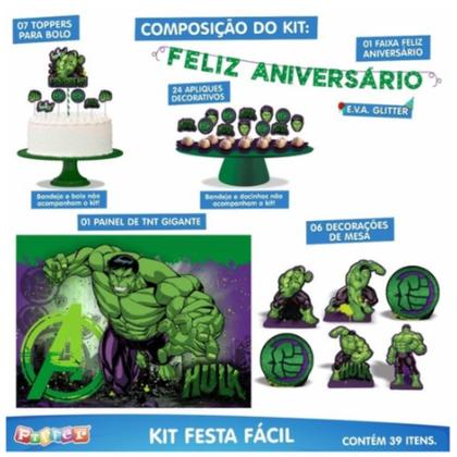 Imagem de Decoração Festa Aniversário Hulk Kit Fácil Infantil pra Menino Com 39 Itens