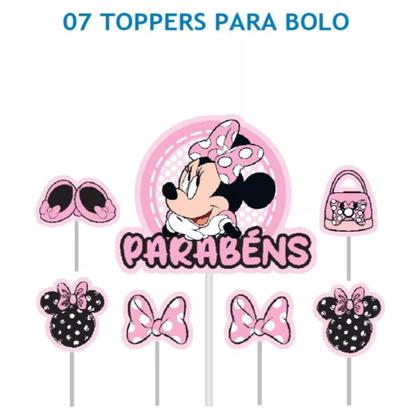 Imagem de Decoração Festa Aniversário Infantil pra Menina Minnie Rosa Com 40 Enfeites