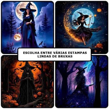 Imagem de Decoração Festa Halloween Painel Redondo Sublimado com Bruxa Místicas ou Góticas Grande 1,50 cm + Suporte