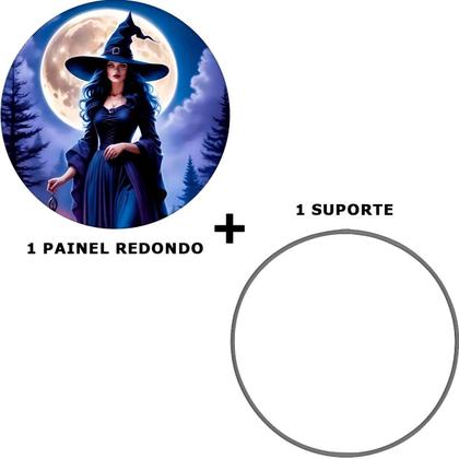Imagem de Decoração Festa Halloween Painel Redondo Sublimado com Bruxa Místicas ou Góticas Grande 1,50 cm + Suporte