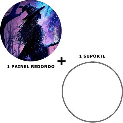 Imagem de Decoração Festa Halloween Painel Redondo Sublimado com Bruxa Místicas ou Góticas Grande 1,50 cm + Suporte