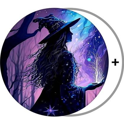 Imagem de Decoração Festa Halloween Painel Redondo Sublimado com Bruxa Místicas ou Góticas Grande 1,50 cm + Suporte