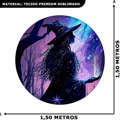 Imagem de Decoração Festa Halloween Painel Redondo Sublimado com Bruxa Místicas ou Góticas Grande 1,50 cm + Suporte
