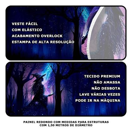 Imagem de Decoração Festa Halloween Painel Redondo Sublimado com Bruxa Místicas ou Góticas Grande 1,50 cm + Suporte