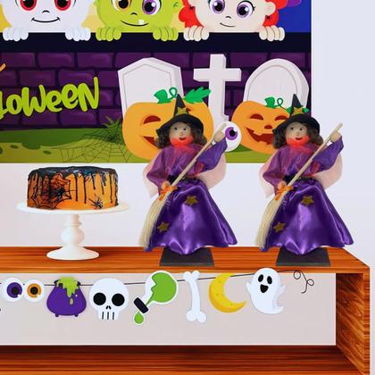 Imagem de Decoração halloween bonecos bruxa fantasma abóbora enfeite de mesa