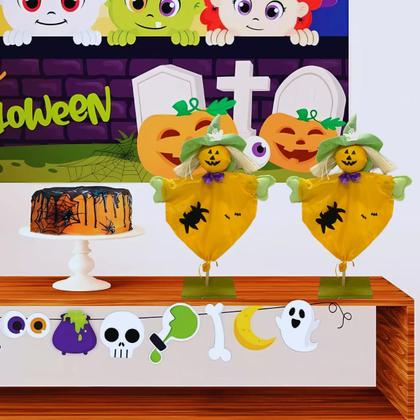 Imagem de Decoração halloween bonecos bruxa fantasma abóbora enfeite de mesa