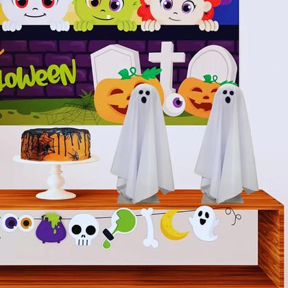 Imagem de Decoração halloween bonecos bruxa fantasma abóbora enfeite de mesa