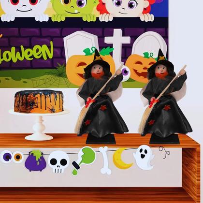Imagem de Decoração halloween bonecos bruxa fantasma abóbora enfeite de mesa