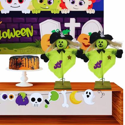 Imagem de Decoração halloween bonecos bruxa fantasma abóbora enfeite de mesa