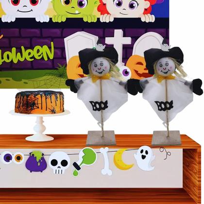 Imagem de Decoração halloween bonecos bruxa fantasma abóbora enfeite de mesa