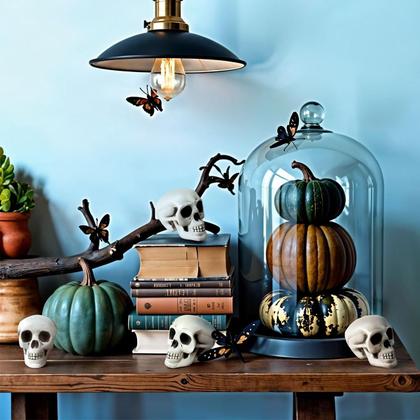 Imagem de Decoração Halloween Conjunto Com 6 Crânios de Caveiras de Plastico pra Lapides e Cemitérios