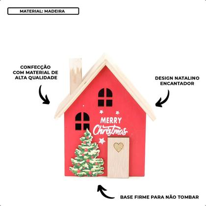 Imagem de Decoração Natalina Casinha de Natal em Madeira MDF com Neve e Chaminé Vila Vilarejo Cenario