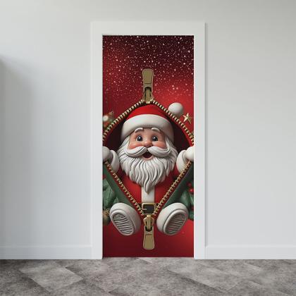 Imagem de Decoração para Natal Papai Noel Capa de Porta ou Painel de Mesa em Tecido Veste Fácil com Elástico