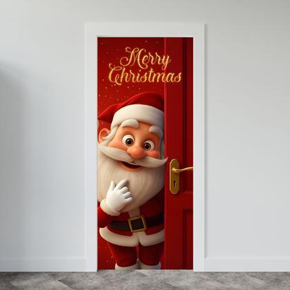 Imagem de Decoração para Natal Papai Noel Capa de Porta ou Painel de Mesa em Tecido Veste Fácil com Elástico