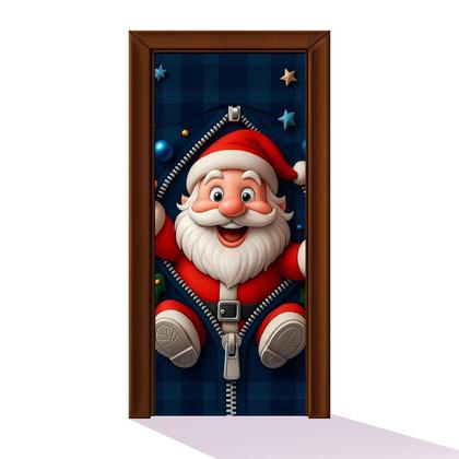 Imagem de Decoração para Natal Papai Noel Capa de Porta ou Painel de Mesa em Tecido Veste Fácil com Elástico