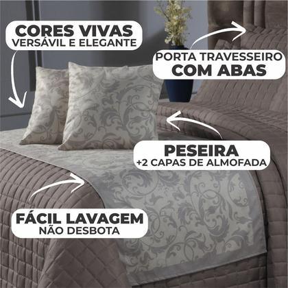 Imagem de Decoração Quarto Elegante Cobre Leito + Peseira + Capa de Almofada Cama Casal 06 Peças.