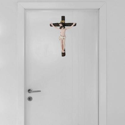 Imagem de Decoração Religiosa - Crucifixo de Parede em Resina - Enfeite Porta 18,5 Cm