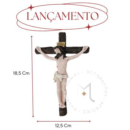 Imagem de Decoração Religiosa - Crucifixo de Parede em Resina - Enfeite Porta 18,5 Cm