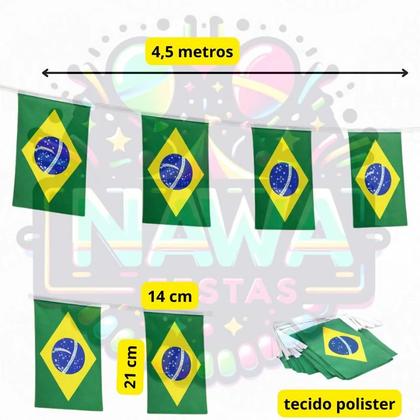 Imagem de Decoração Varal Bandeira Brasil, 4,5 metros, c/ 10 Bandeiras, copa do Brasil, hexa, comemorações, Jogos