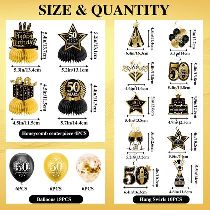 Imagem de Decorações de aniversário OXSHHGF 50th Happy Birthday Black Gold