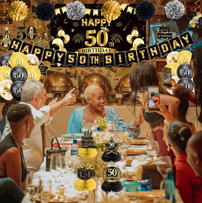 Imagem de Decorações de aniversário OXSHHGF 50th Happy Birthday Black Gold